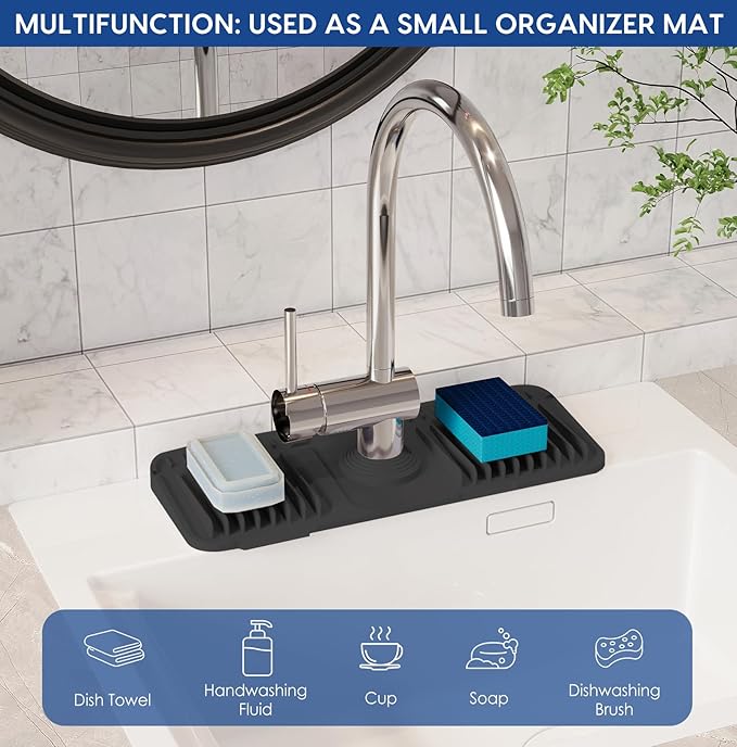 14.6 Inch Silicone Faucet Mat for Kitchen Sink Splash Guard