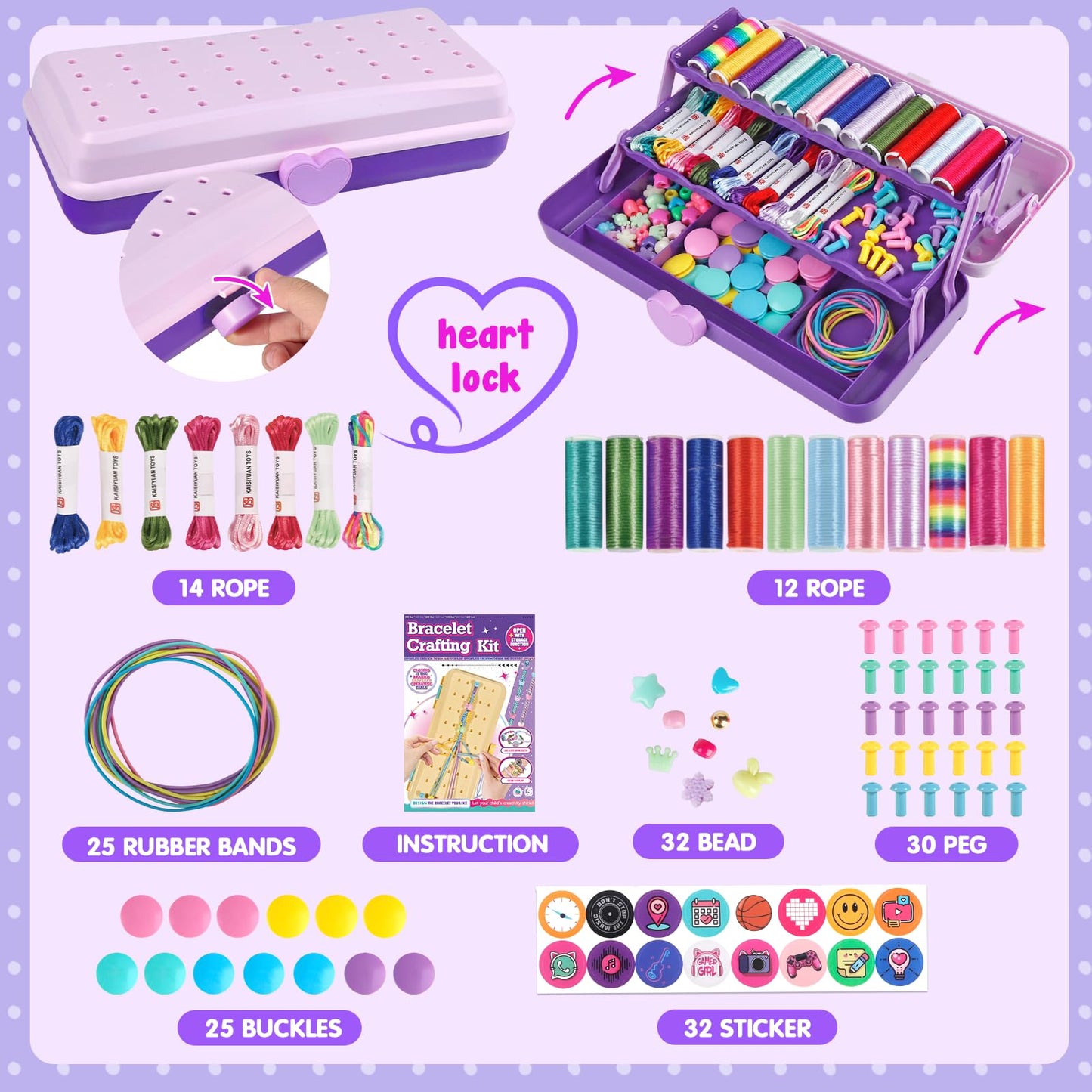 TingingYuli Friendship Bracelet Making Kit for Girls 8-12, DIY String Bracelet Maker with 3-Layer Storage Box, Arts and Crafts for Kids Ages 6-12, Easter Christmas Birthday Gift Set