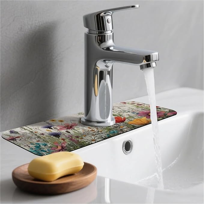 Kitchen Sink Splash Guard，wildflowers-in the meadow Faucet Mat Sink