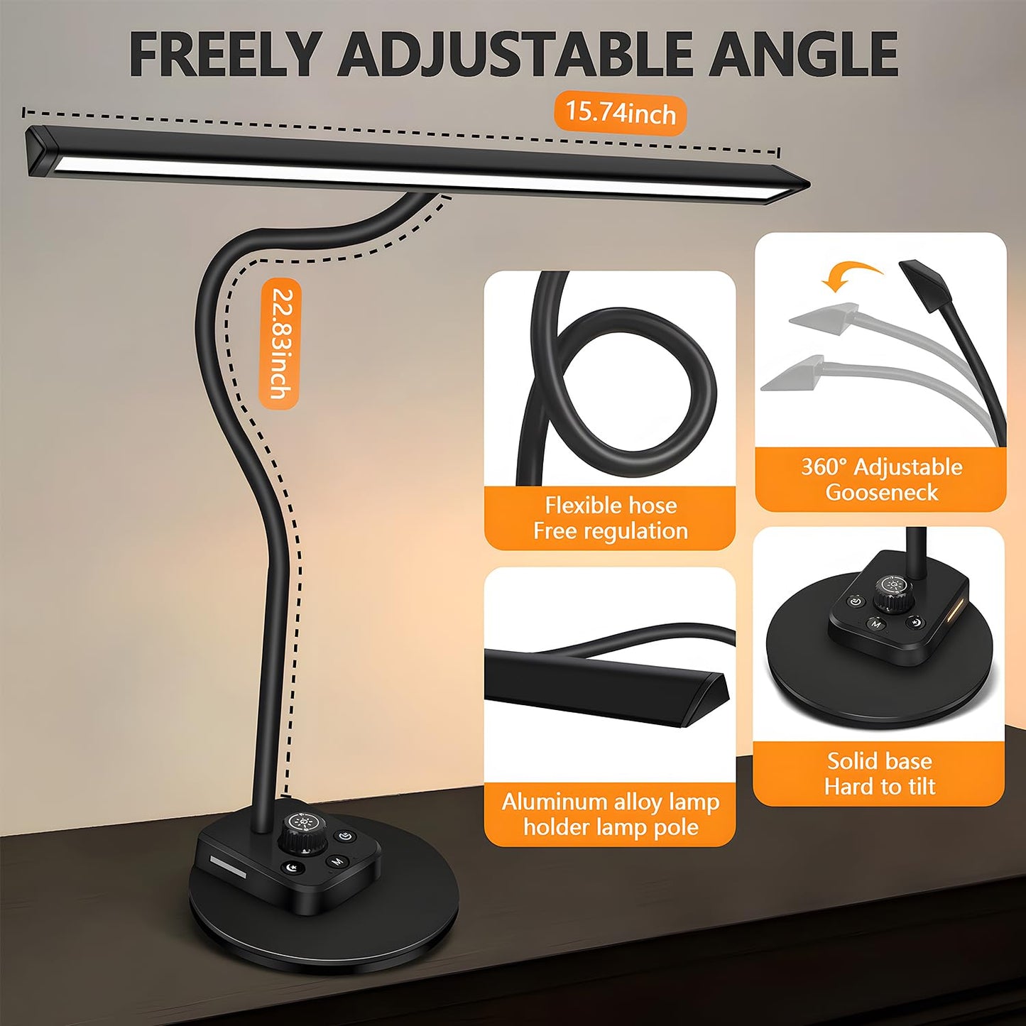 Piano Light, Upgraded LED Piano Lamp for Grand/Upright & Digital Pianos, Music Stand Lamp with Adjustable Gooseneck, Auto-Off Timer, 5 Color Modes Dimmable & USB Charging Port Eye-Care Desk Light