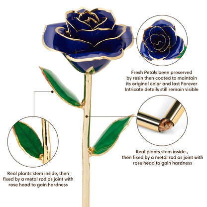 Gold Dipped Rose Real 24K Gold Rose, Genuine One of a Kind Rose Hand Dipped in 24K Golden Roses Romantic Gifts for Women in Her Birthday Anniversary Valentines Day Mothers Day