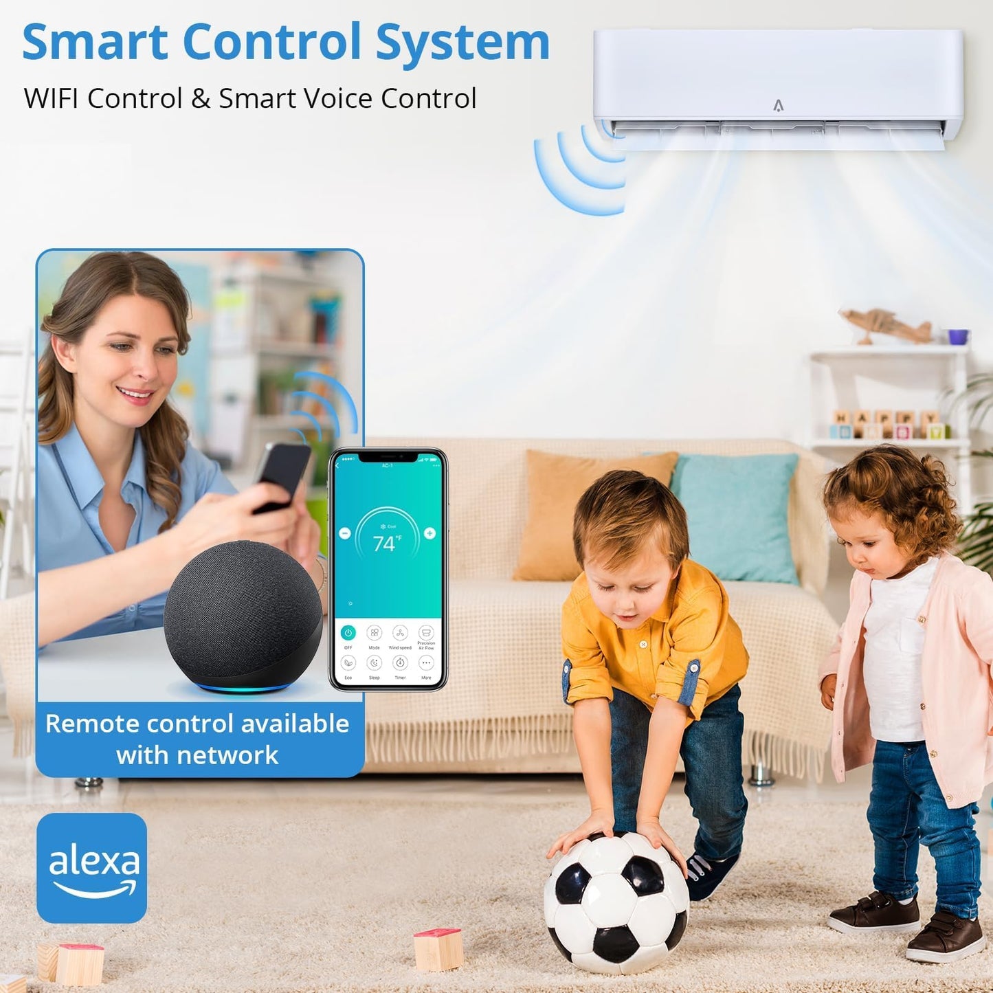 12000BTU Mini Split Air Conditioner with Heat Pump, WiFi Enabled 21 SEER2 230V Energy Efficient Ductless AC System with Remote Control & Easy Installation Kit for Rooms Up to 750 Sq.Ft