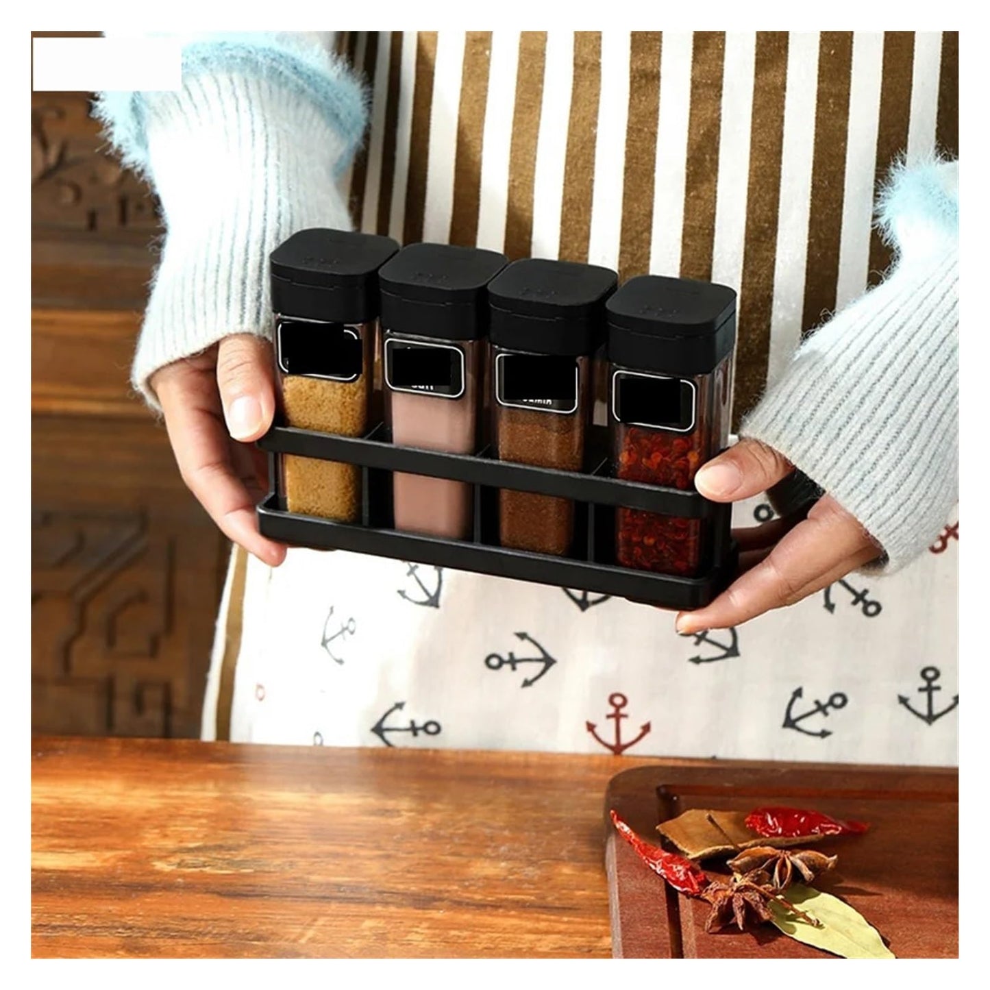 Four-Grid Barbecue Spice Bottle Set, Household Salt Pepper Jar Kitchen Sealed Seasoning Container Organizer(Coffee 1Pcs)