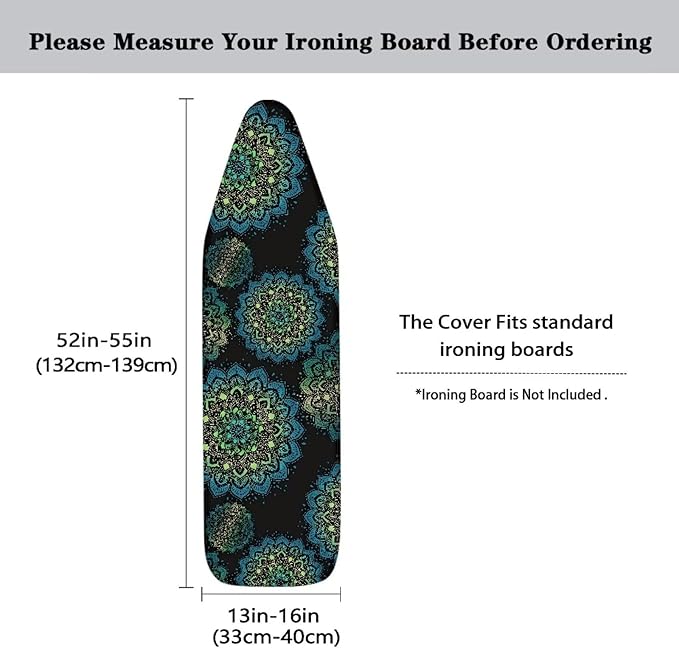 Mandala Lotus Flower Ironing Board Cover, Abstract Ethnic Floral 54x15 inches