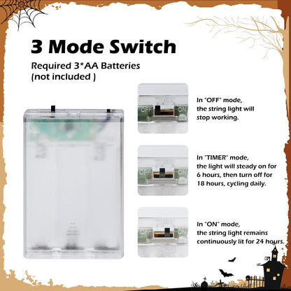 RECESKY 2Pack 20 LED Purple Spider String Lights with Timer - Total 13Ft Battery Powered Halloween String Light - Spooky Decor for Indoor House Party Holiday Window Halloween Decorations