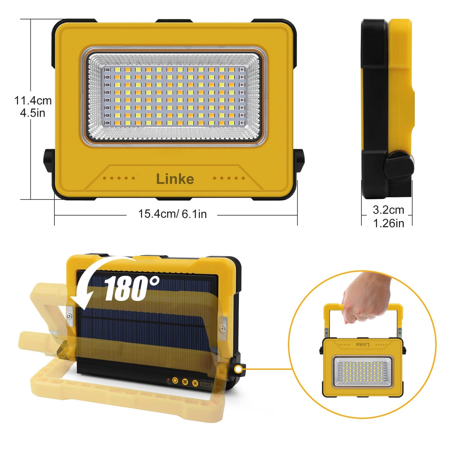 Linke Rechargeable Work Light 80W, Super Bright Camping Lights with 10000mAh Battery Portable Floodlight with Magnetic, USB, Solar Emergency Led Lantern for Tent Car Repairing Hiking & Fishing