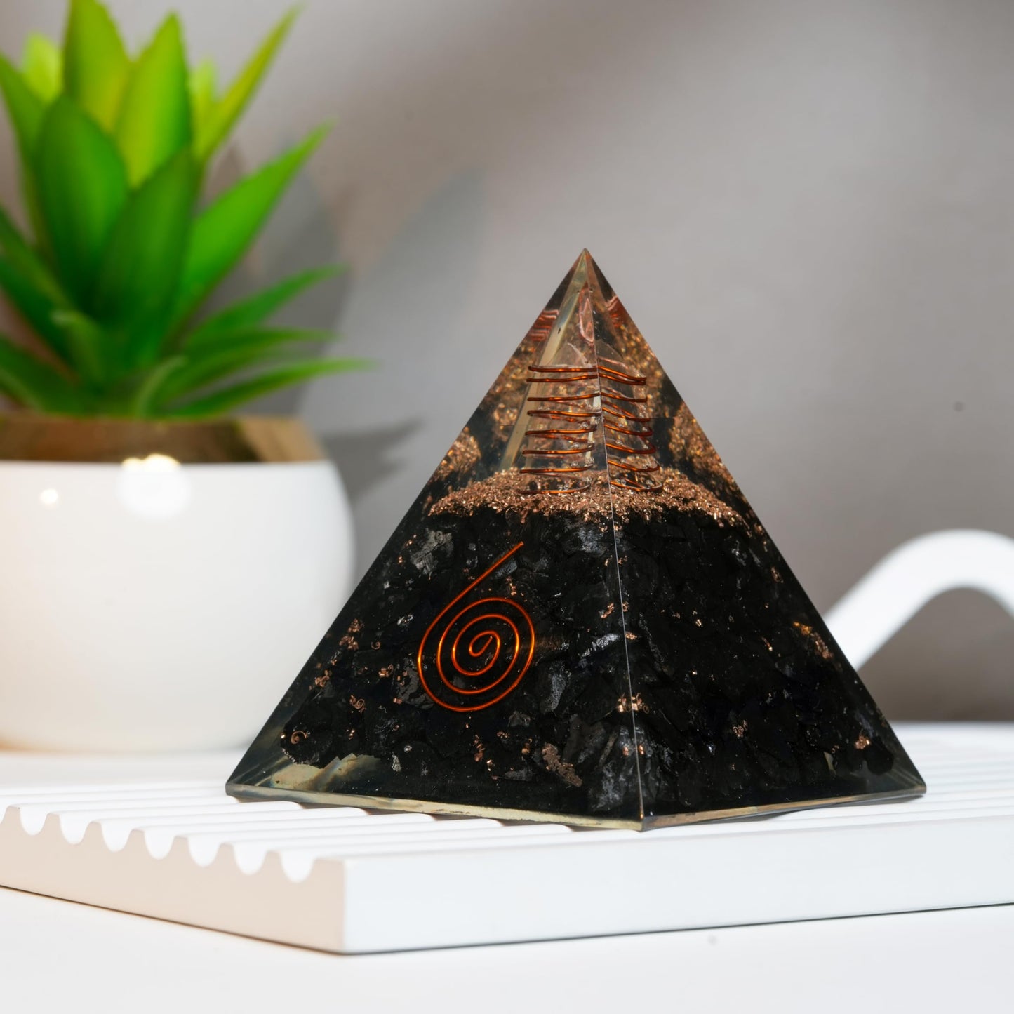 Shungite Orgonite Pyramid for Energy cleansing, Protection, Grounding Energy, Spiritual Healing | Handmade Orgonite pyramids with Copper Coil and Crystal Quartz for Chakra Protection