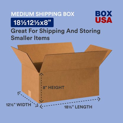 BOX USA 18 1/2 x 12 1/2 x 8 Corrugated Cardboard Boxes, Medium 18.5"L x 12.5"W x 8"H, Pack of 25 | Shipping, Packaging, Moving, Storage Box for Home or Business, Strong Wholesale Bulk Boxes