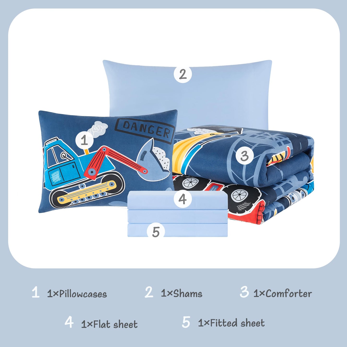Kaleido Space Twin Kids Comforter Set - 5 Pieces Twin Bedding Sets for Boys Teen, Glow in The Dark Truck Tractor Excavator Bed in A Bag with Sheets