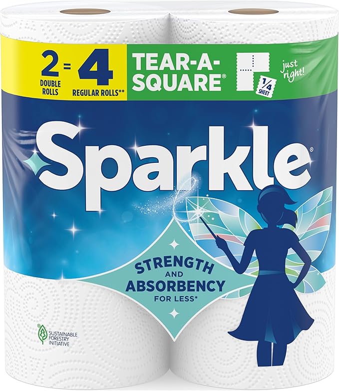 Sparkle Tear-A-Square Paper Towels, 2 Double Rolls