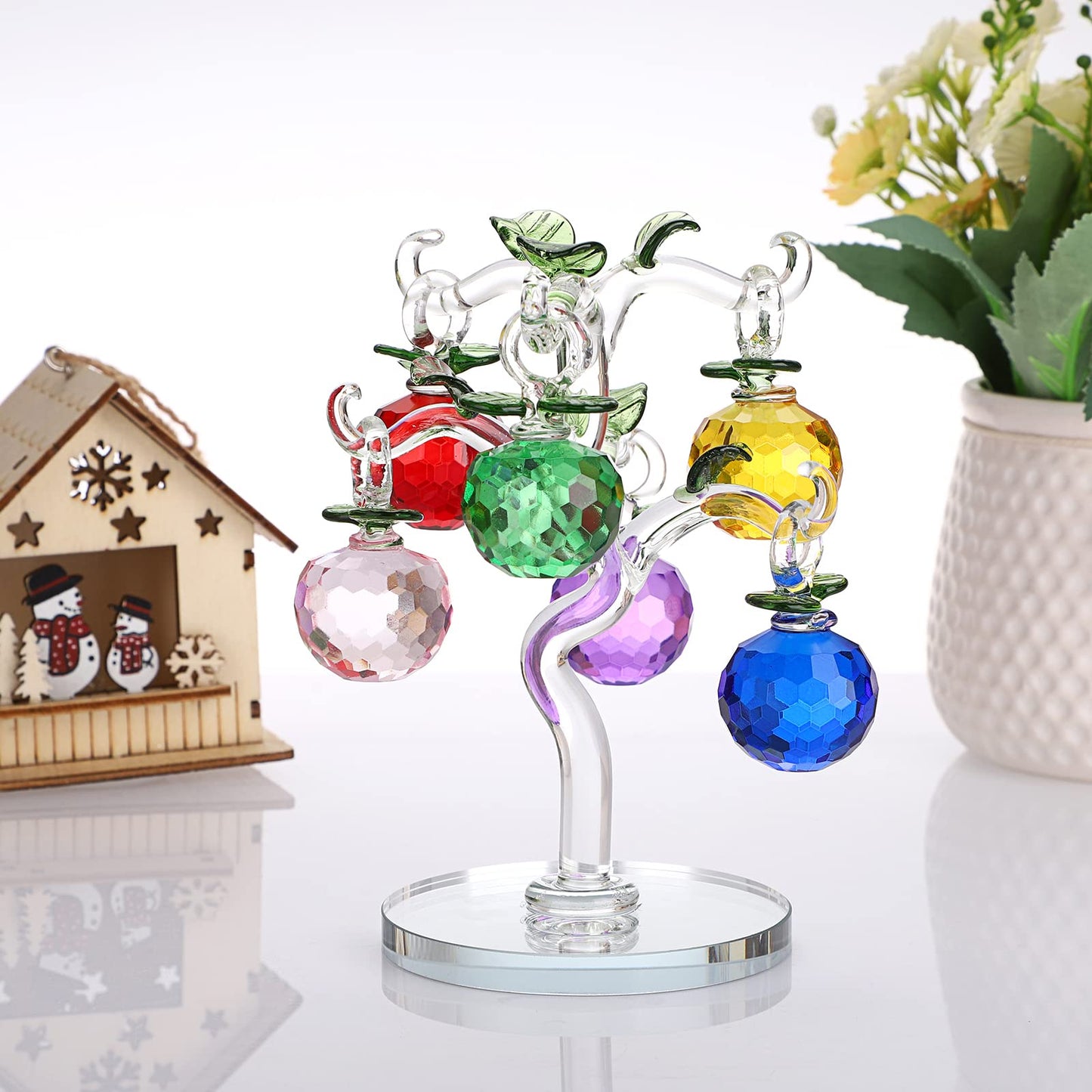 OwnMy Crystal Apple Tree Ornament Artificial Apple Tree Figurine Decorative Apple Tree Collectible, Glass Apple Tree Paperweight Table Decoration Centerpiece for Living Room Home Office Birthday Gift