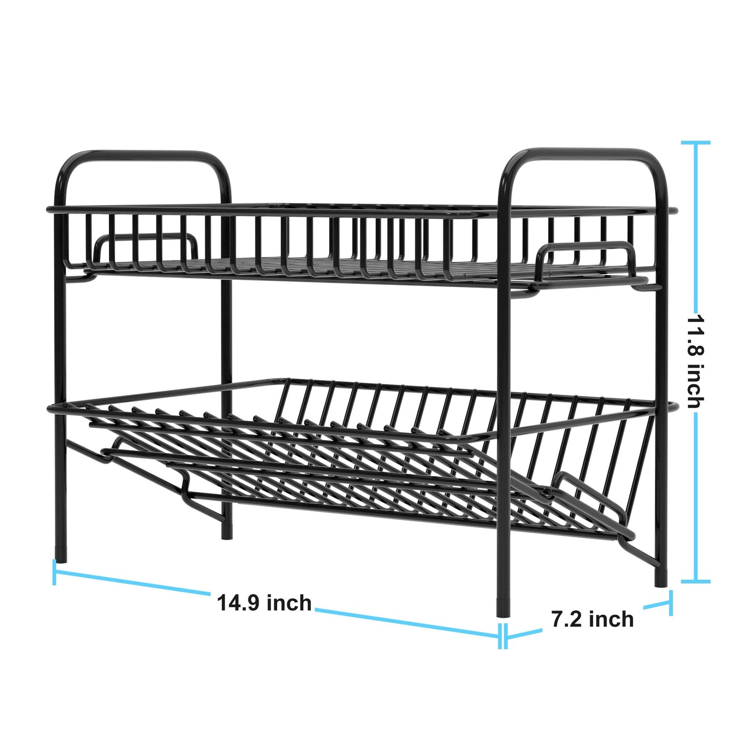 HengLiSam Spice Rack Organizer for Countertop, Heavy Duty Full Solid Metal Kitchen Shelves, 2 Tier Liquor Shelves Freestanding Holder Storage for Kitchen Cabinet Pantry Bottle Rack for Bathroom, Black