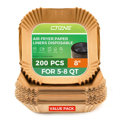 Air Fryer Disposable Paper Liners - 150Pcs 8In Square Parchment Paper Non-Stick Airfryer Basket Liners for Steamer Microwave Oven, Deep Fryer Parts & Accessories