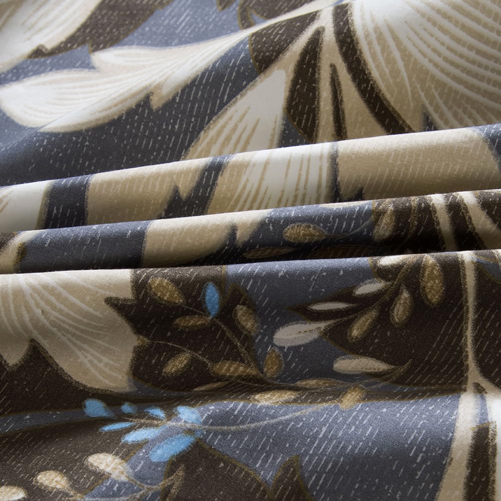 NATURETY Bedding Fitted Sheet with Deep Pocket,Leaf Designs Printed Thicken Fabric Bed Sheets (Gray Leafs, Queen)