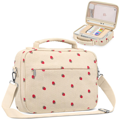 FINPAC Large Bible Cover w/Shoulder Strap, Carrying Book Case Church Bag Bible Protective w/Pen Slots and Zippered Pocket, Gift for Women Lady, Corduroy Strawberry
