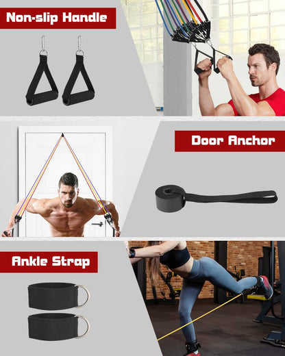 Fitense Resistance Bands Set Men 6PCS - Exercise Bands 270 LBS, Fitness Band with Handles/Door Anchor/Ankle Straps/Bag/Poster, Heavy Resistance Bands for Working Out & Shape Body at Home Gym