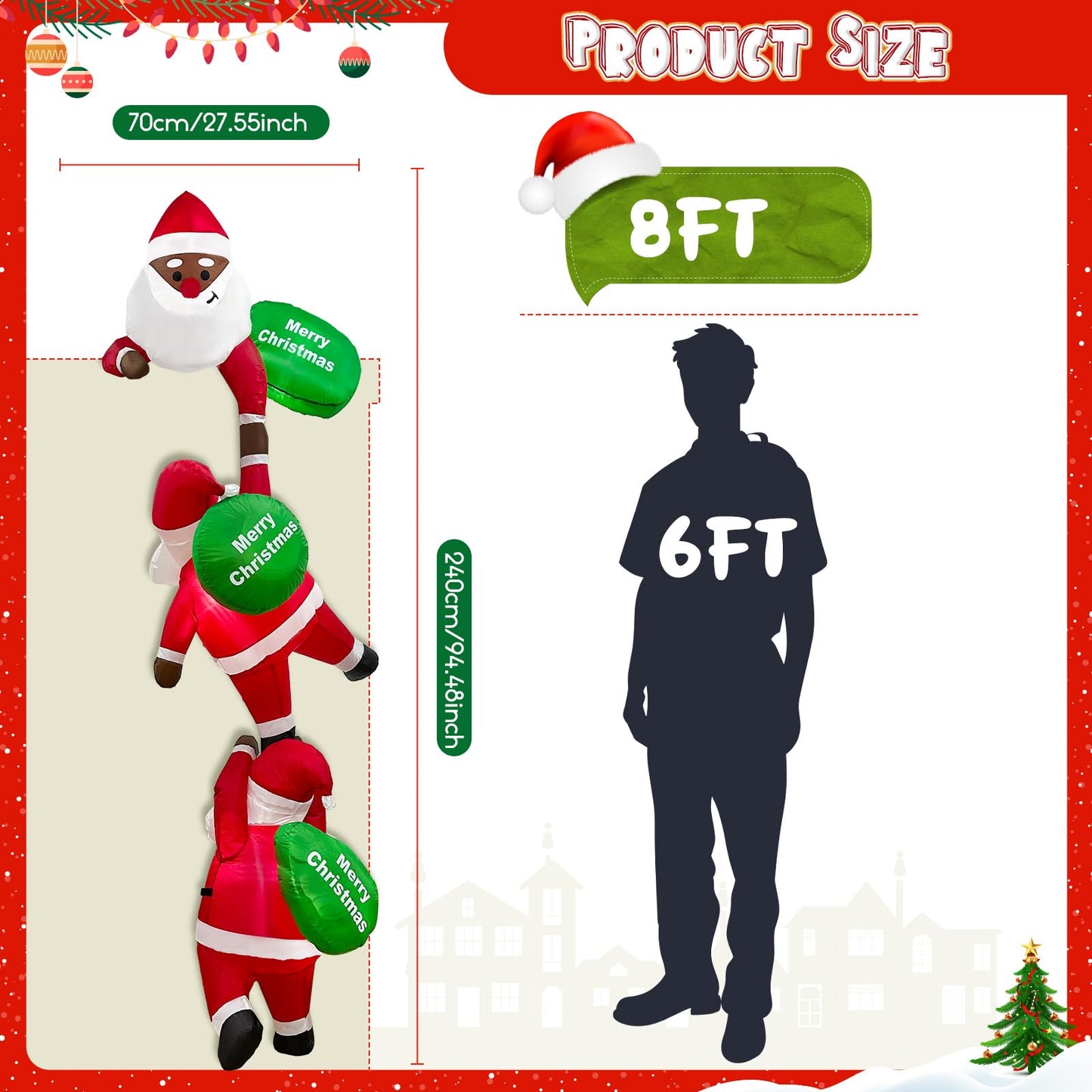 GUDELAK 8 FT Inflatable Outdoor Decoration, Black Santa Inflatable Climbing Santa Christmas Blow Up Yard Decorations with Suction Cups, Window Christmas Decorations Outside for Home Roof