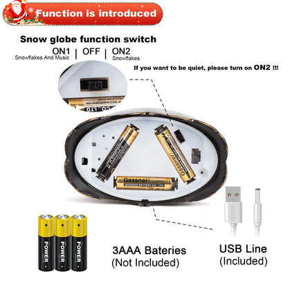 10" Christmas Snow Globes Lantern, Sparkling Musical Snowman Gingerbread House Lanterns, USB and Battery Powered Christmas Home Tabletop Decorations Gift