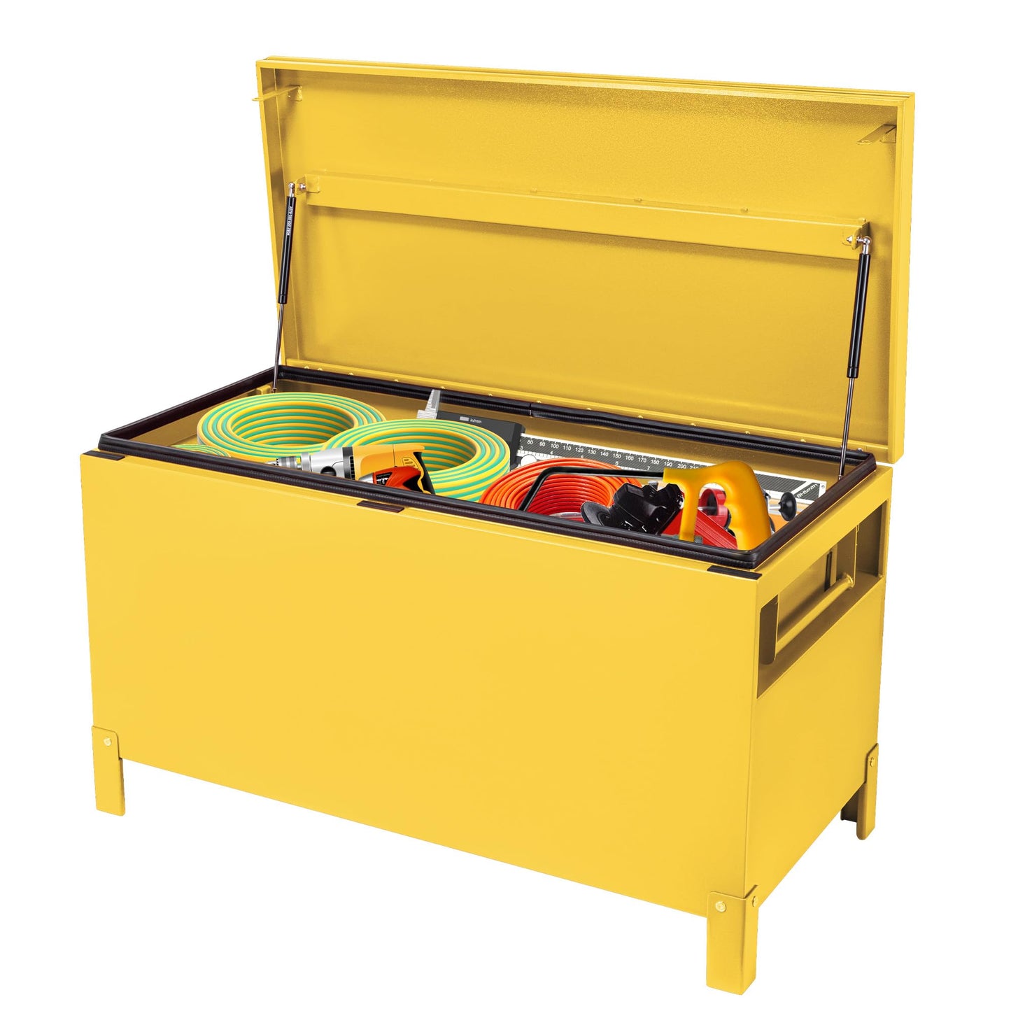 GarveeTech Jobsite Box, Jobsite Chest Tool Storage Cabinet Industrial Grade, Steel (48x24 Inch/Yellow)
