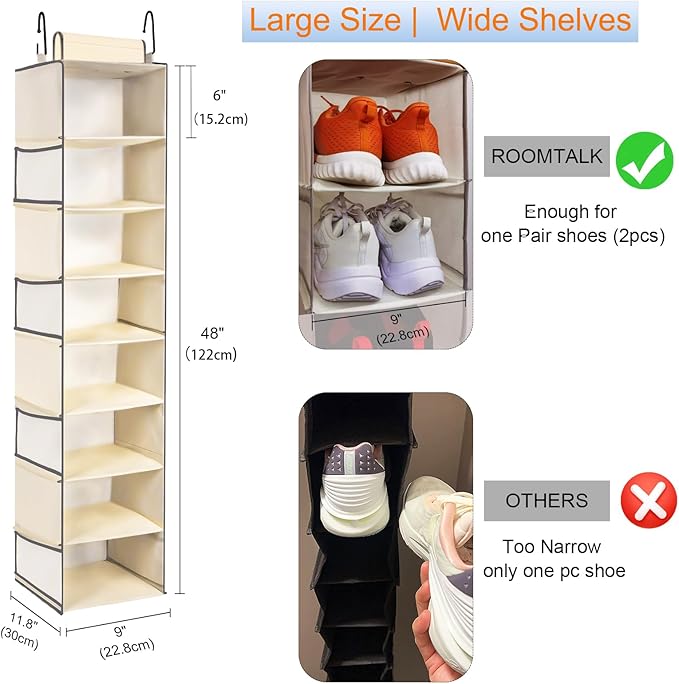 Large-Sized Hanging Shoe Organizer 8-Shelf, Hanging Closet Organizer