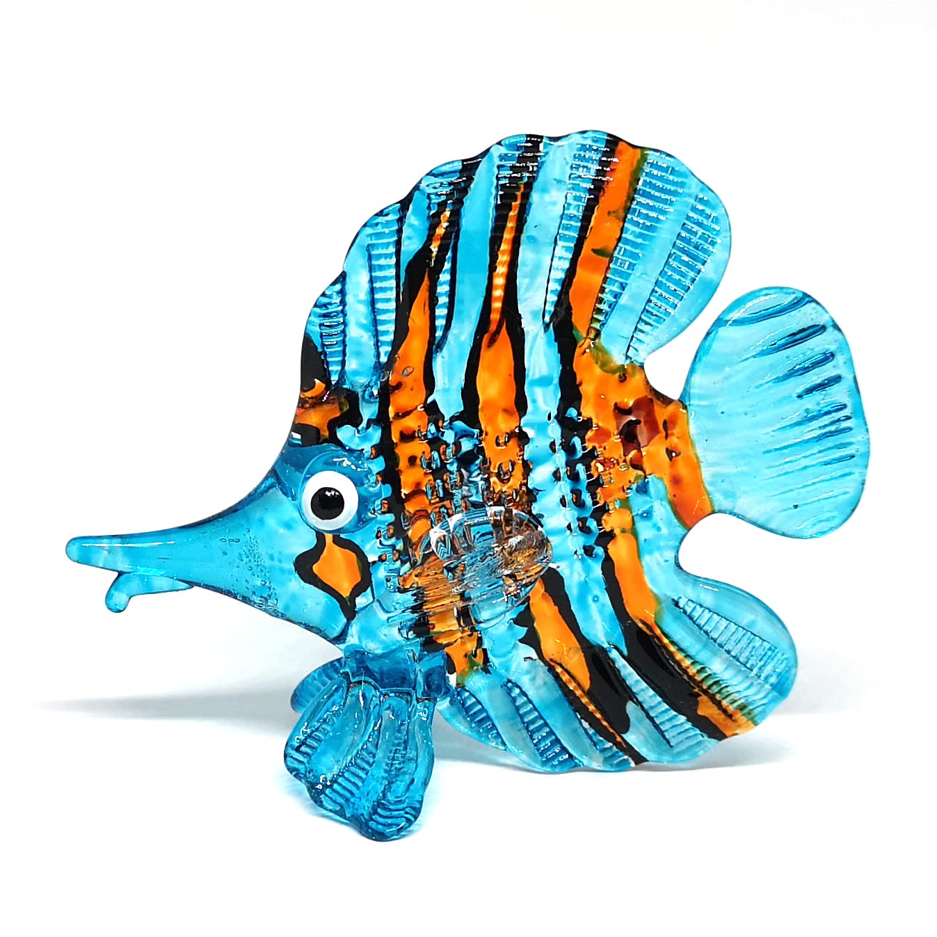 ZOOCRAFT Glass Fish Figurine Blue Aquarium Handicraft Miniature Hand Blown Collectibles