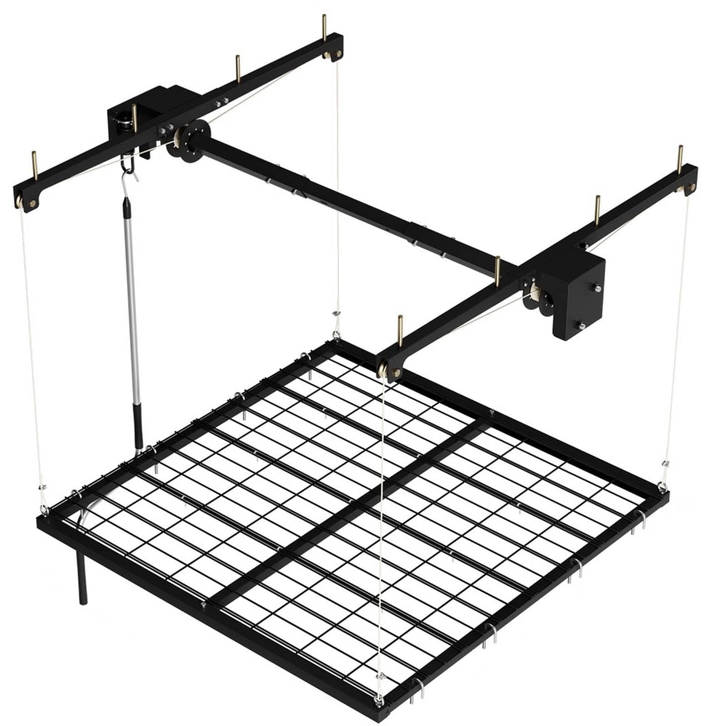 MilleLoom Garage Ceiling Storage Racks 4x4 ft, Manual Hand Crank Overhead Garage Storage Rack Lift, Heavy-Duty Carbon Steel Ceiling Mounted Storage Rack, Adjustable Height, 350 Lb Capacity