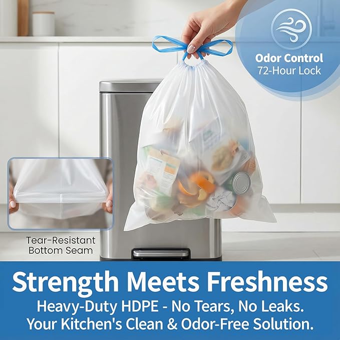 150 Count 6 Gallon Trash Bags Drawstring