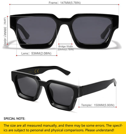 SHEEN KELLY Retro Thick Rectangle Chunky Sunglasses Women Men Trendy Square Black Shades Tortie Frame Fashion 90s Glasses