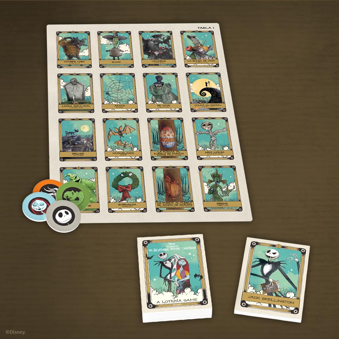 Lotería: Disney Tim Burton’s The Nightmare Before Christmas | Traditional Loteria Game | Bingo Style, Featuring Custom Artwork & Illustrations | Inspired by Spanish Words & Mexican Culture