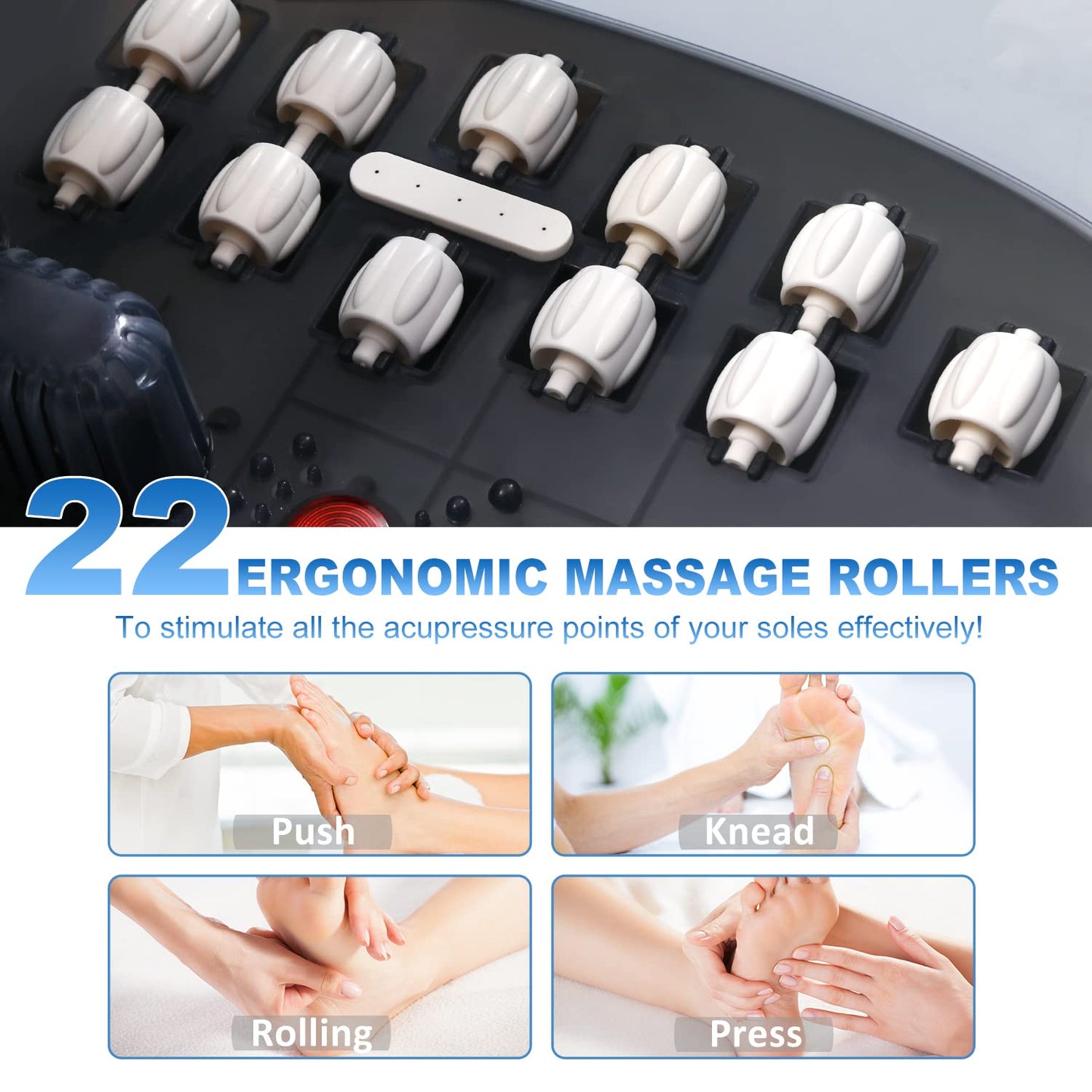 Foot Spa Bath Massager with Heat [2025 Upgraded], Vibration, Temperature Control, Jets, Bubbles and Epsom Salt, Foot Bath Soak Tub with 22 Massage Rollers, Feet Soaking Tub for Relaxation, Purple