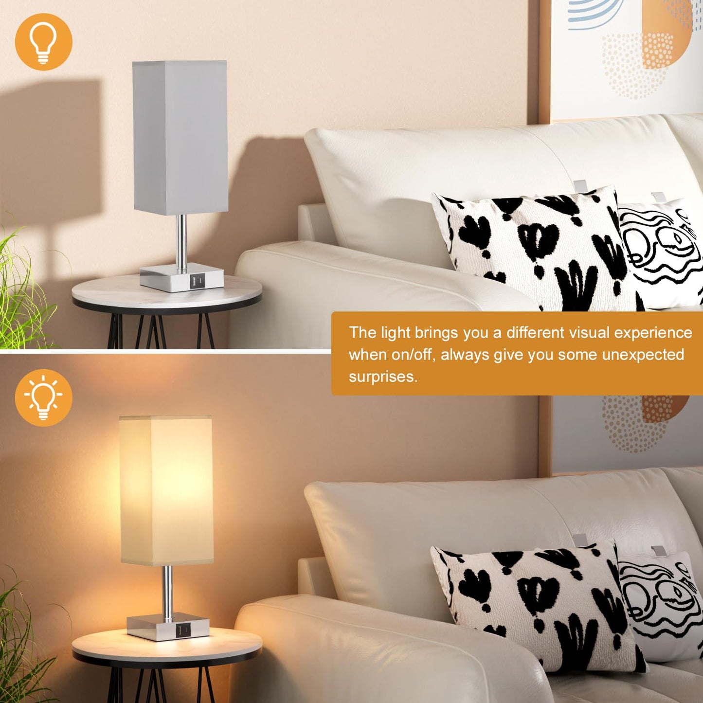 Aooshine Bedside Lamps, Touch Control Table Lamp with USB A+C Charging Ports, Lamps 3 Way Dimmable, for Bedroom Living Room Grey Fabric Shade (LED Bulb Included)