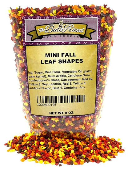 Mini Fall Leaf Shaped Sprinkles, Mixed Fall Colors, Bulk Size (8 OZ. Resealable Zip Lock Stand Up Bag)