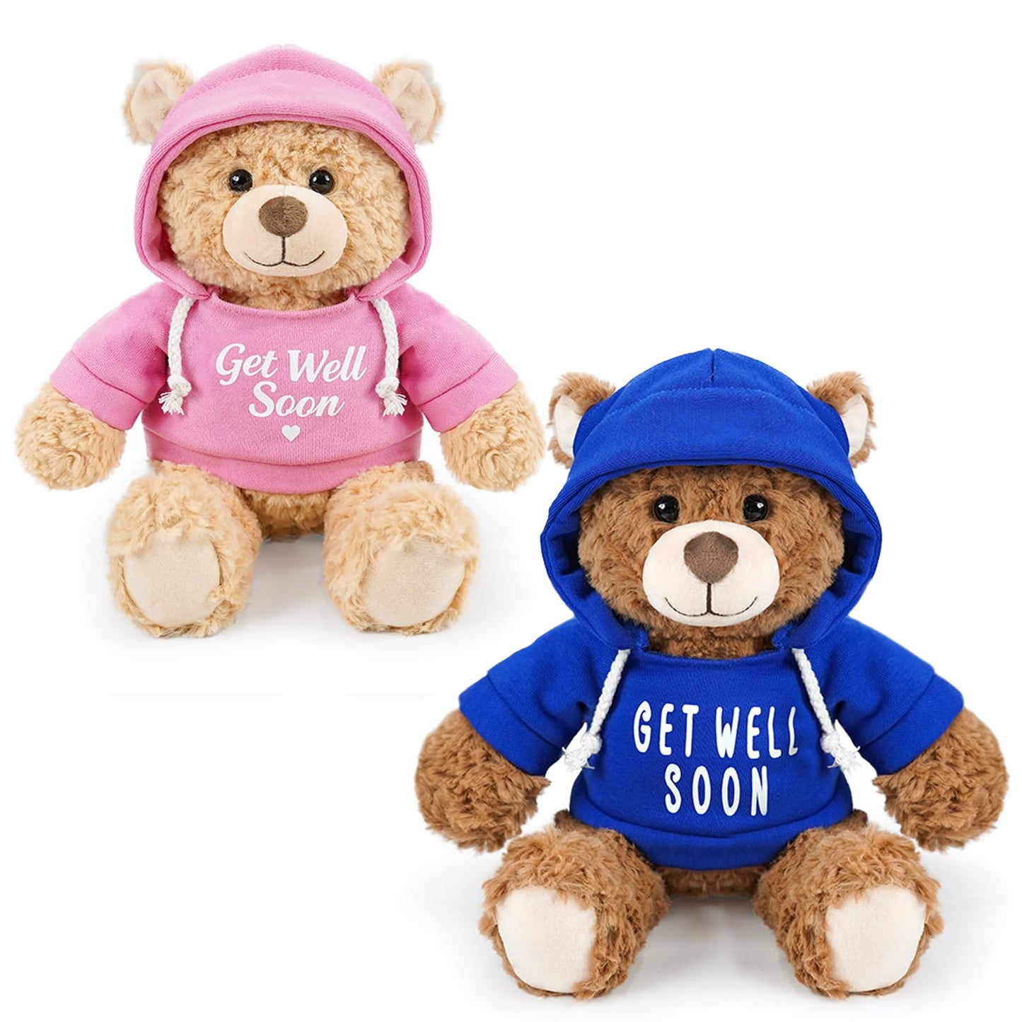 Hideekoog 2 Pcs Classic Teddy Bears Plush Dolls 8.7 Inch Stuffed Bear Animal Set Hoodie-Wearing Bear with Get Well Soon Valentine’s Cozy Bear for Girlfriend Girls Kids Baby Gift (Pink + Blue)