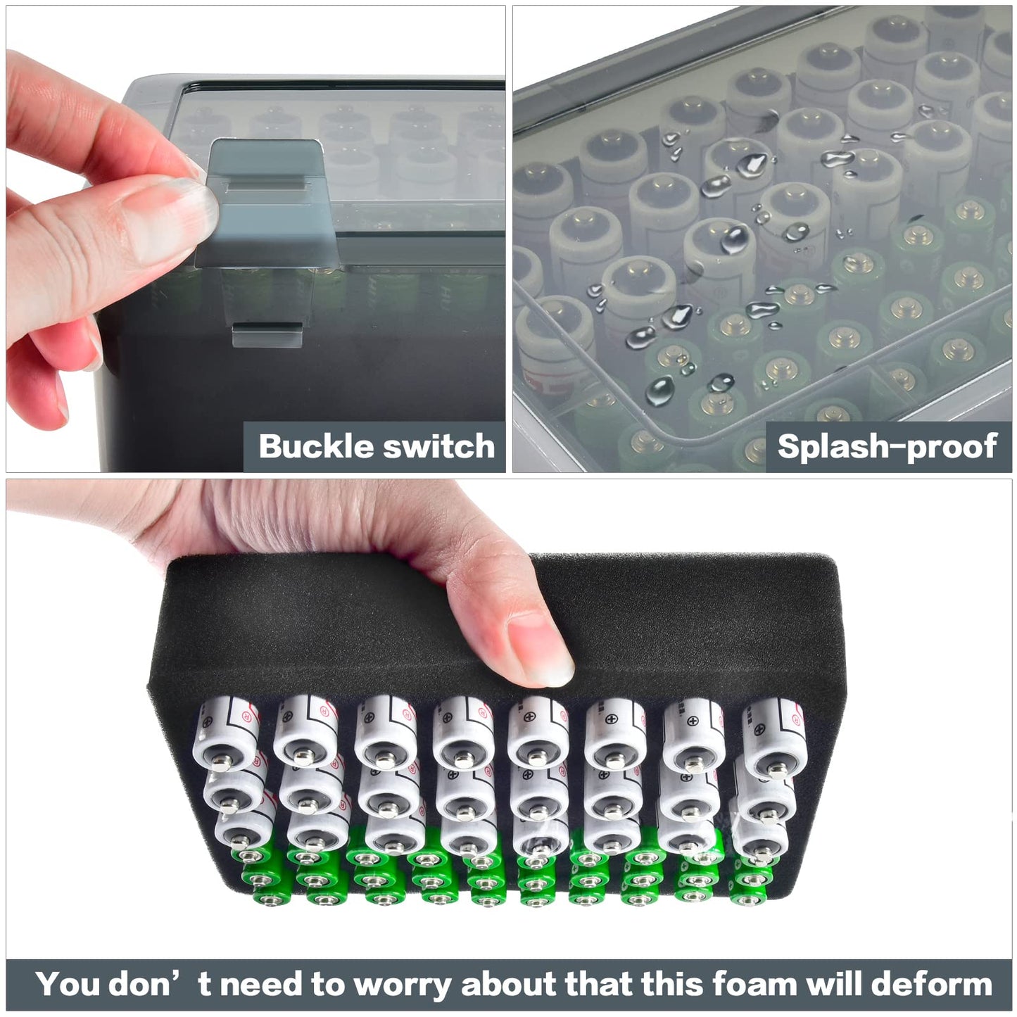FULLCASE Battery Storage Organizer Holder Holds 54 AA AAA Batteries, Box Cases Garage Container, Home Drawer Organization Dispenser (Case Only) Grey