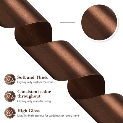 Sagaat Brown Satin Ribbon 2 Inch 60 Yards, Brown Ribbons for Flower Bouquet, Wedding, Crafts, Gift Wrapping, Baby Shower, Christmas, Easter, Halloween