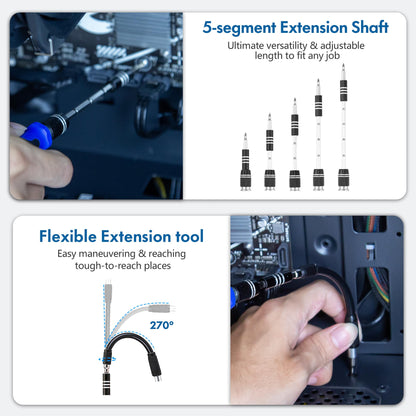 XOOL 62-in-1 Precision Screwdriver Kit, 58 Magnetic Bits, Flexible Shaft & Extension Rod, Electronics Repair Tool for Phone, Laptop, PC, Tablet, Game Console