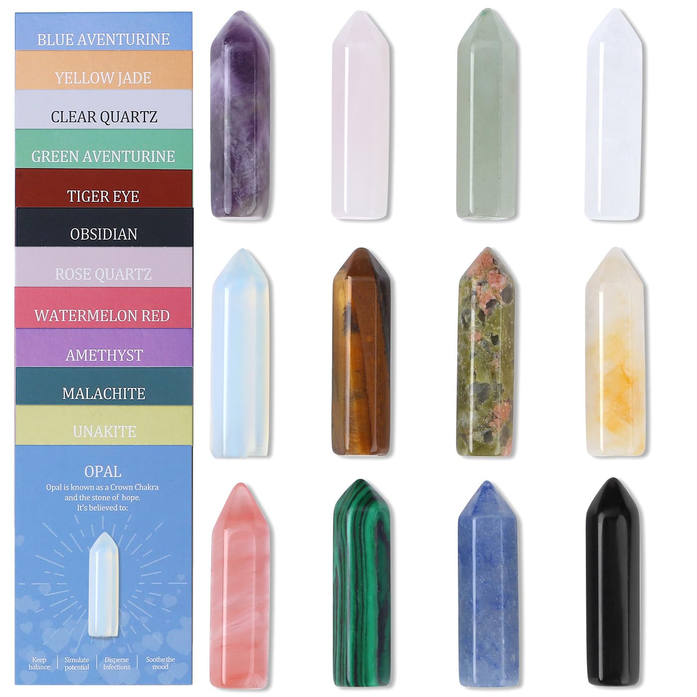 DUQGUHO Tower Crystals and Healing Stones 1 inch Crystal Tower Ornaments Set Energy Balancing Gemstones Meditation Polished Stone Christmas Ornaments Crystal Gifts for Women 12PCS