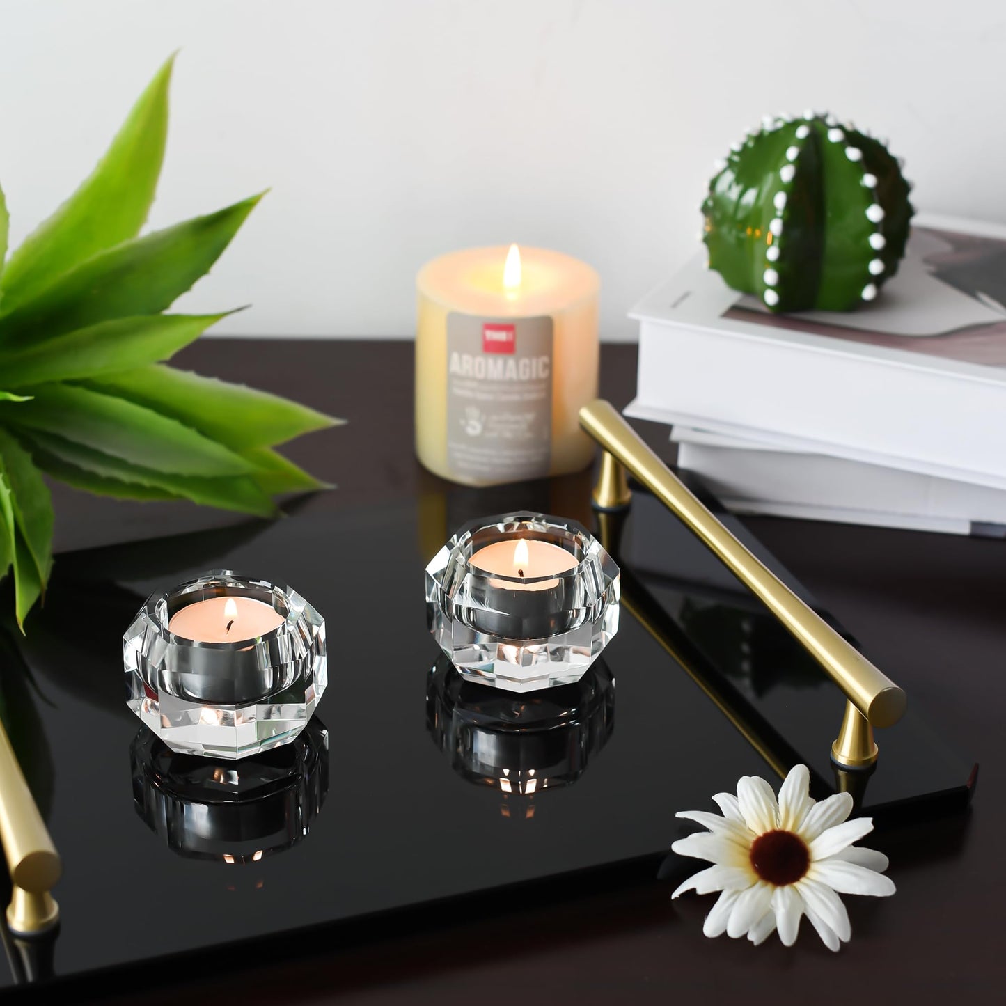 Kitcom Crystal Tea Light Candle Holders Pack of 2 for Tabletop Home Decor W2.36'' X H1.57'', Comes with Gift Box