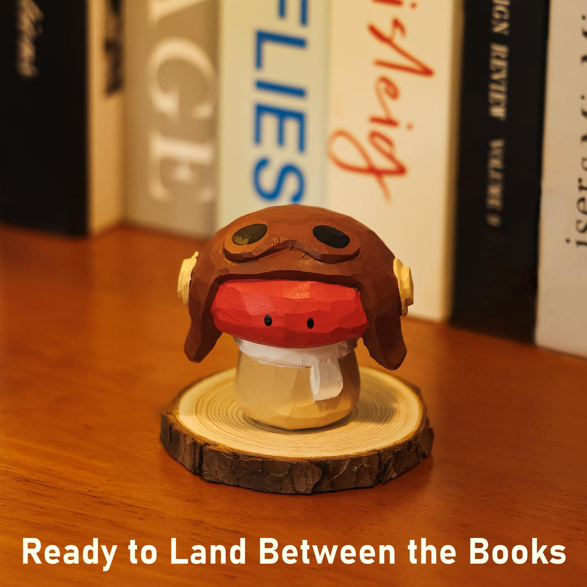 Jottings Handmade Wooden Pilot, Cute Funny Mushroom Figurine Desk Decor