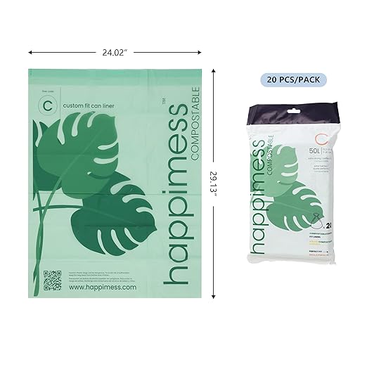 happimess 13.2 Gallon Drawstring Trash Bags, Compostable, Bio-Based