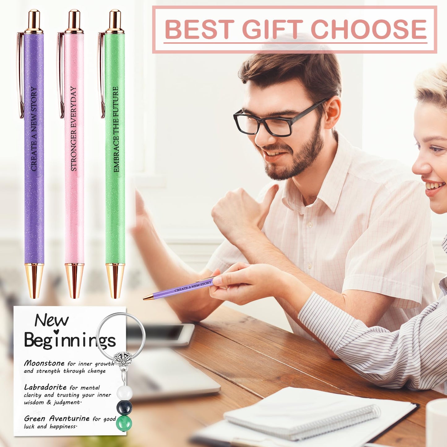 Going Away Gifts for Coworkers Women New Beginning Gifts Farewell Gift Crystal Keychain Fancy Pen Set Divorce Gift Goodbye Present Inspirational Encouragement Leaving Job Presents Office Present