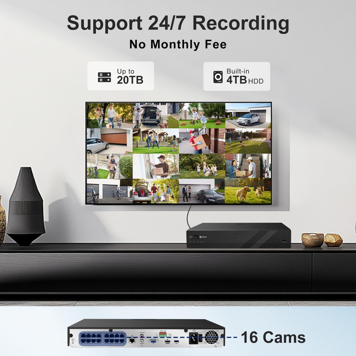 Anpviz 16CH PoE Security Camera System, 8PCS 5MP Wired IP TurretCameras Outdoor, Night Vision, Built in Mic, 12MP PoE NVR with 4TB HDD for 24/7 Recording, CCTV for Businesses Home, NDAA (U Series)