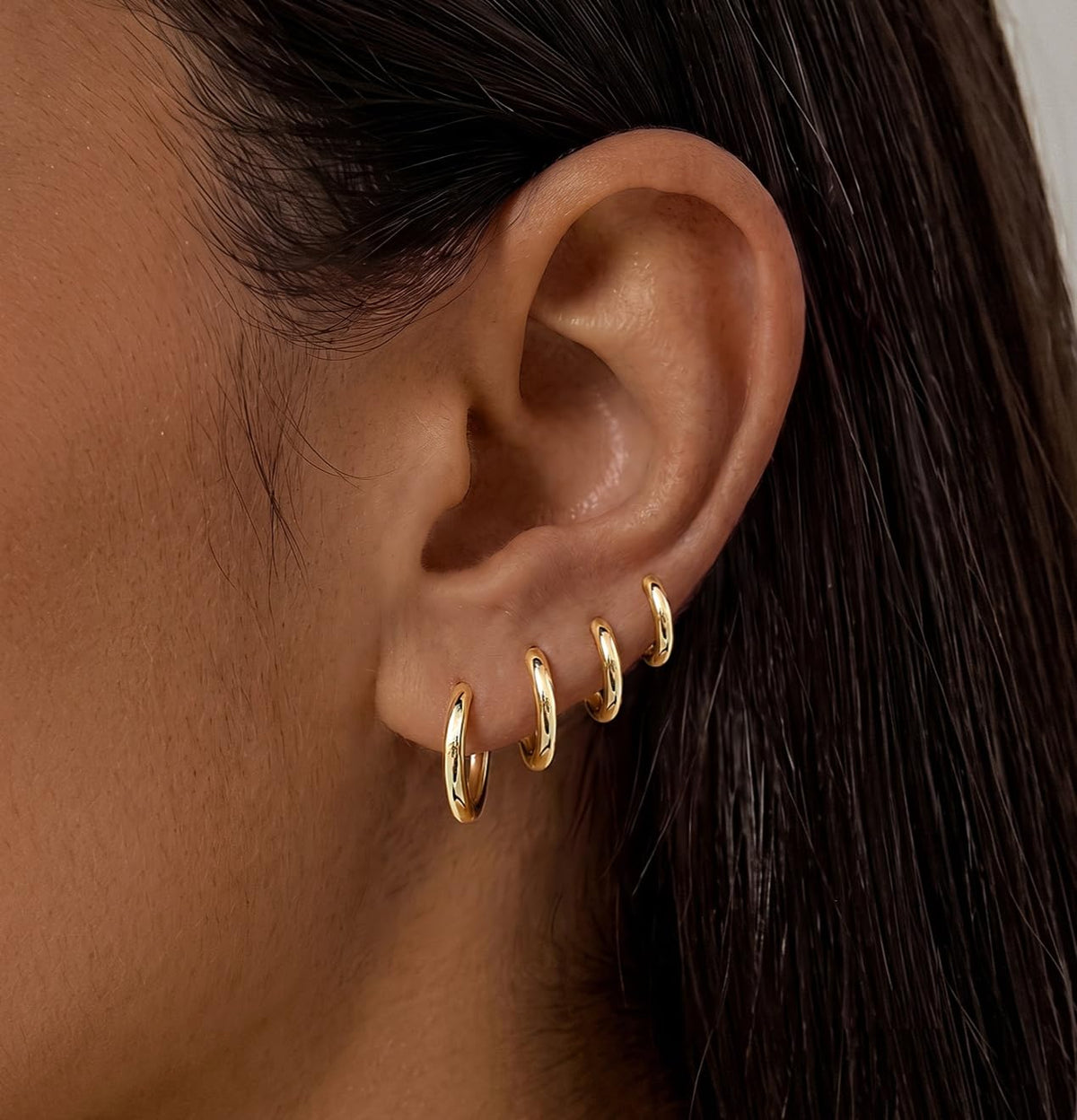 Gokeey Gold Earrings for Women Men, 14k Gold Plated Hypoallergenic Small Hoop Earrings Jewelry, Gold Huggie Hoops Earrings Set Lightweight Cartilage Earrings Gifts 4 Pair