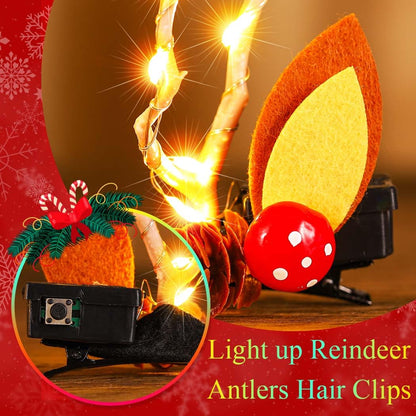 Bartosi LED Light Christmas Hair Clips Reindeer Antlers Xmas Hairpins Hair Barrettes Cute Party Cosplay Head Pieces Hair Accessories for Women and Girls (Pack of 2)