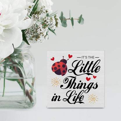 Farmhouse Little Things in Life Quote Wood Box Sign Decor Desk Sign Wooden Box Block Sign Rustic Home Shelf Wall Decor