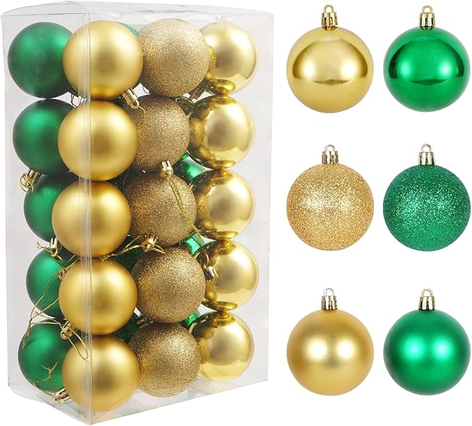 30ct Halloween Ball Ornaments, Shatterproof Halloween Tree Decorations, Perfect Hanging Ball for Indoor/Outdoor Holiday Party Decor (Green, Gold, 2.36'')