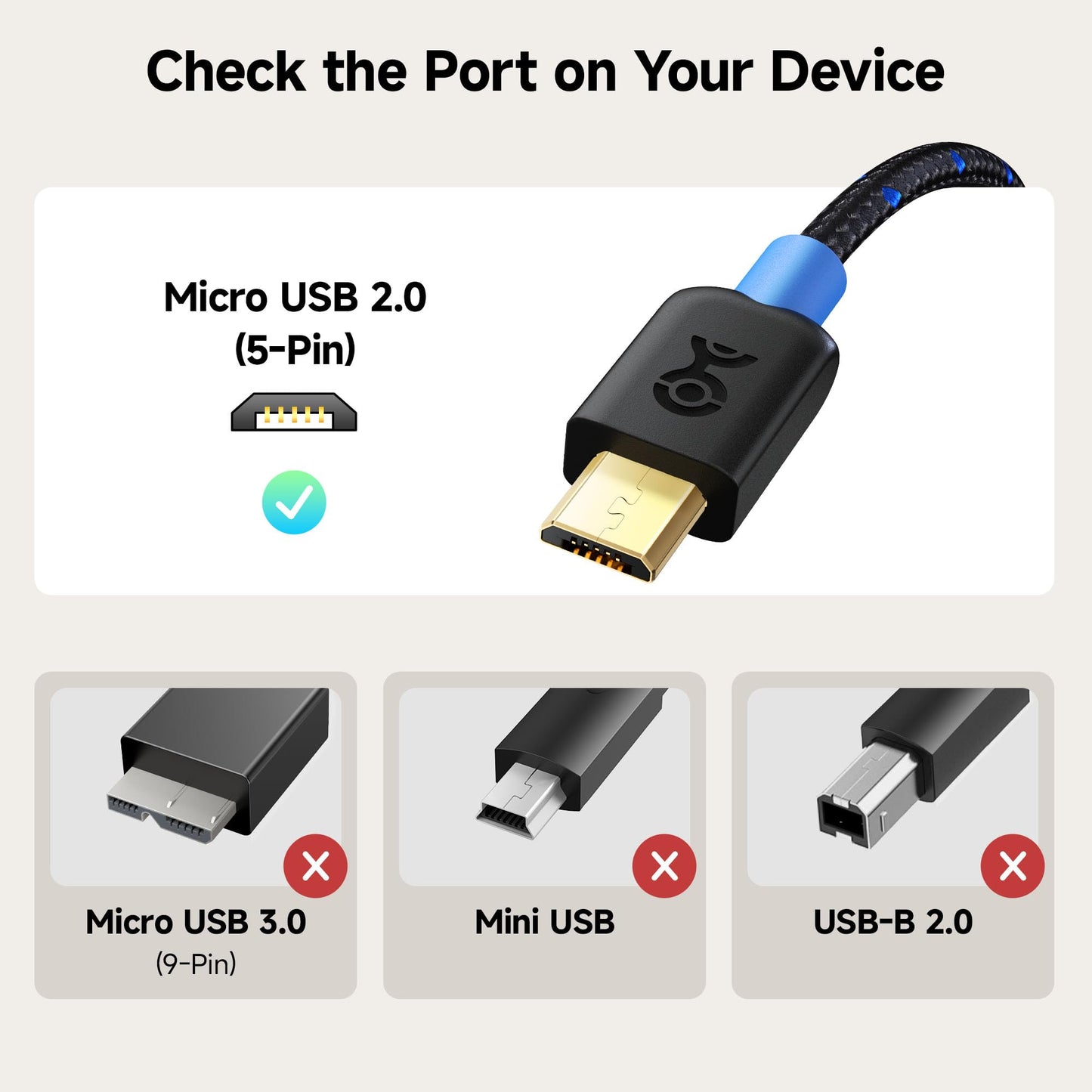 Cable Matters Braided USB C to Micro USB Cable - 6.6ft, [3A/15W Charging, 480Mbps Data] MicroUSB to USBC Cable, Micro-B 2.0 Cord for Game Controller, Camera, GPS, Dash Cam, and More, Black