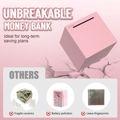 Hicocool Piggy Bank for Adults Must Break to Open, Unbreakable Stainless Steel Money Saving Box (Pink, Palm Size)