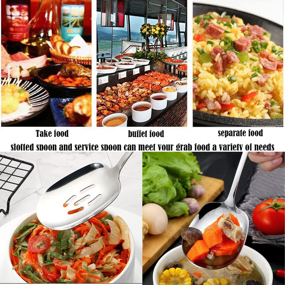 SIAIQIANG Extra Large Serving Spoons Set,18/8 Stainless Steel Slotted Spoon and Serving Spoon,9.8 Inch Buffet Spoons Set,Tabletop Flatware Utensil (2pack)