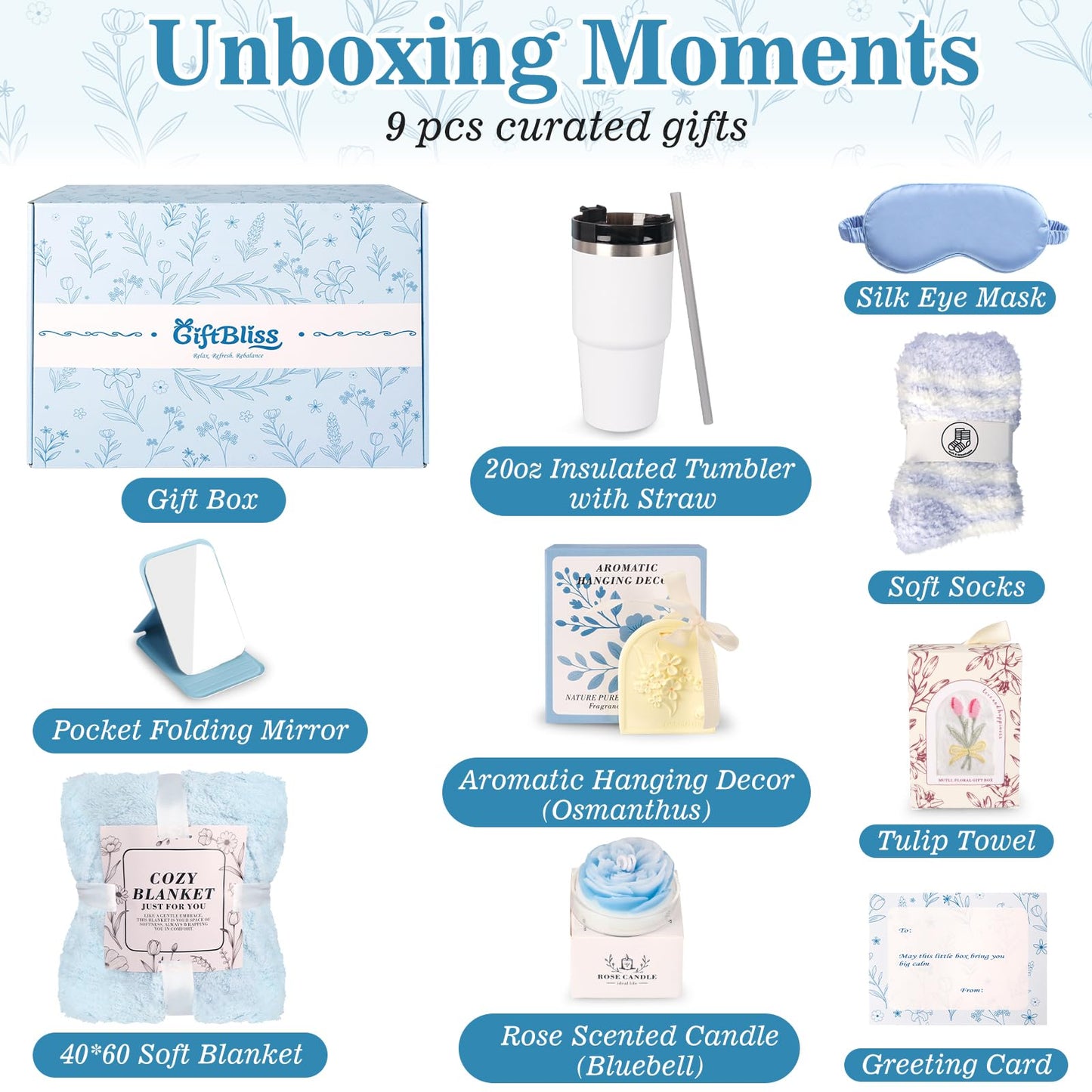 GiftBliss Spa Gift Baskets For Women, Self Care Gift Basket, Comfort Baskets For Women, Get Better Soon Care Package , Birthday Gifts For Girls, Hug In A Box Sympathy, Stress Relief Gifts For Men